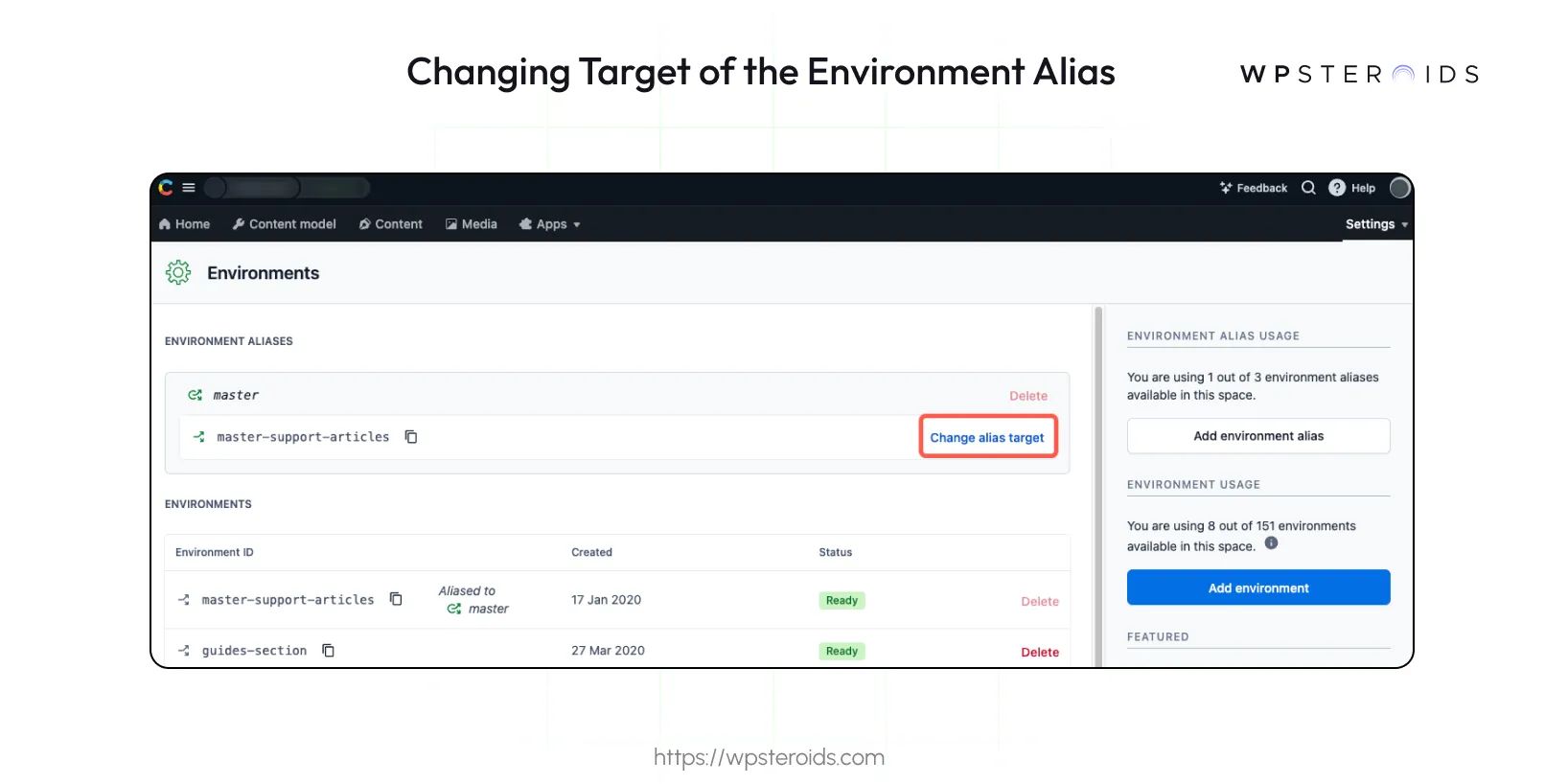 Image: Changing Target of the Environment Alias