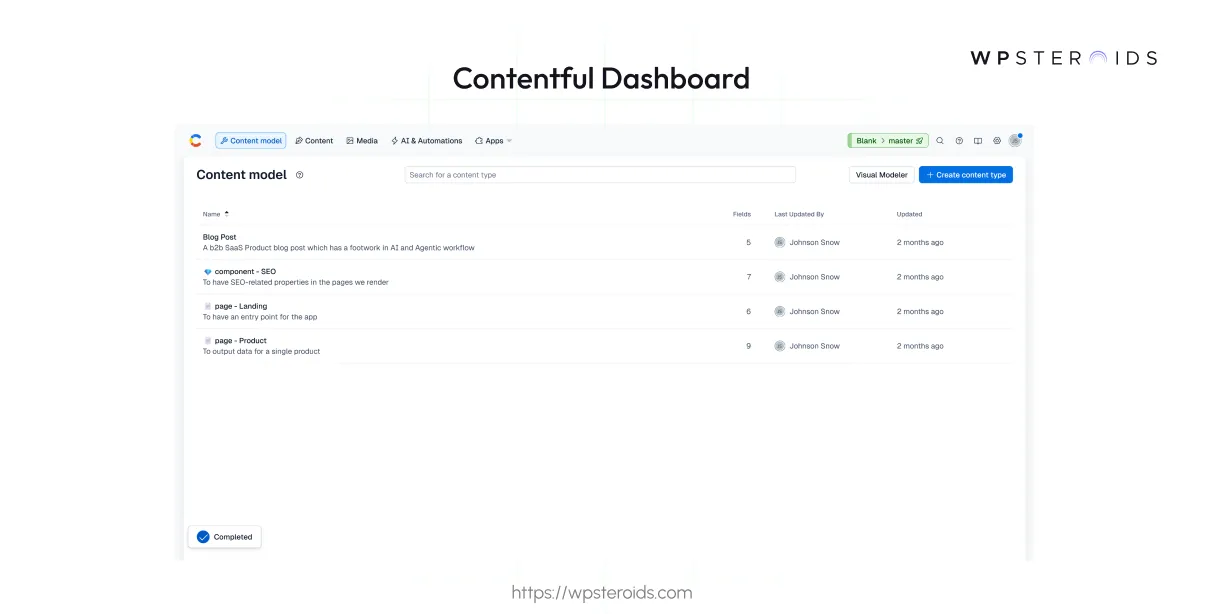 Image: Contentful Dashboard