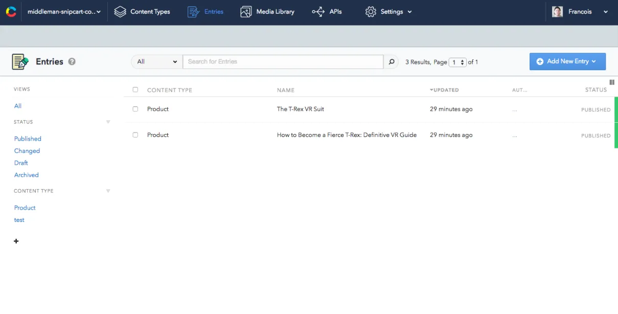 Image: Contentful Dashborad