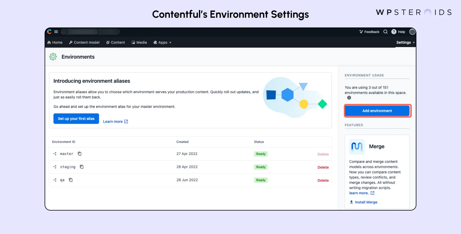 Image: Contentful's Environment Settings