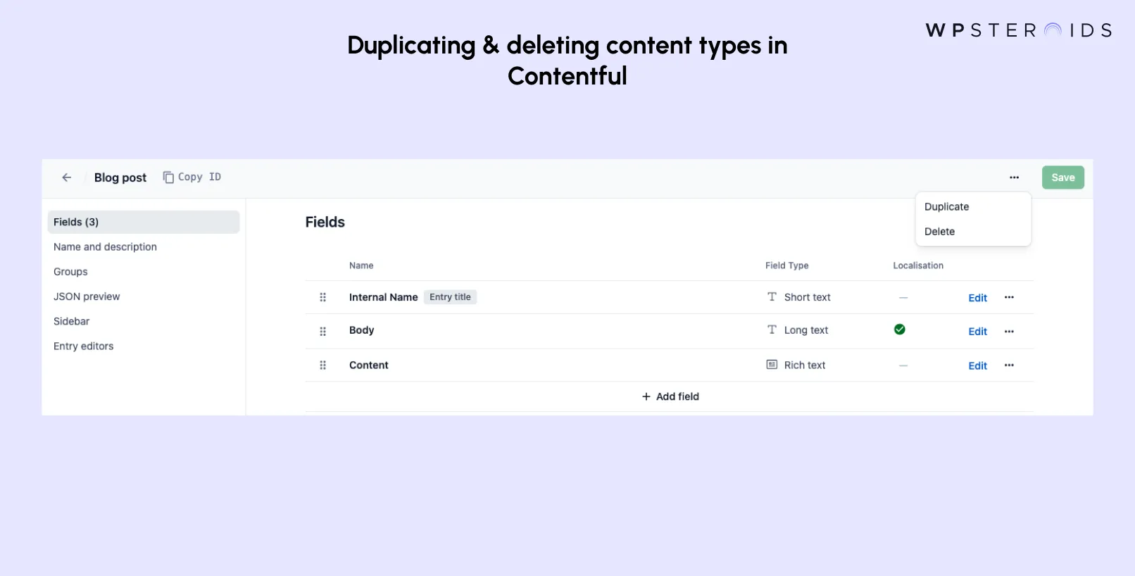 Image: Duplicating & Deleting Content Types in Contentful