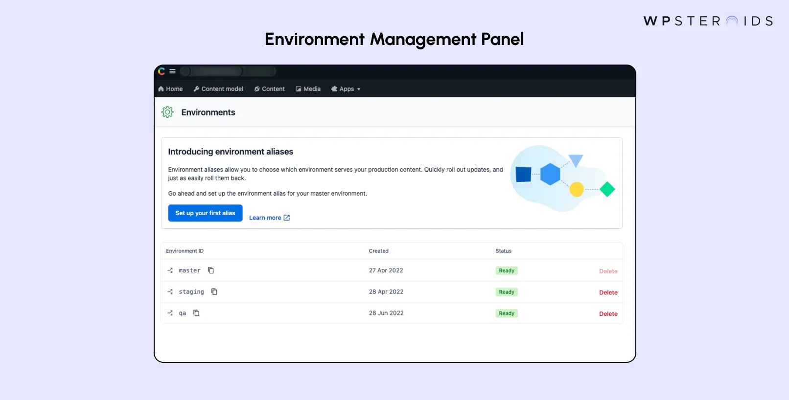 Image: Environment Management Panel in Contentful CMS