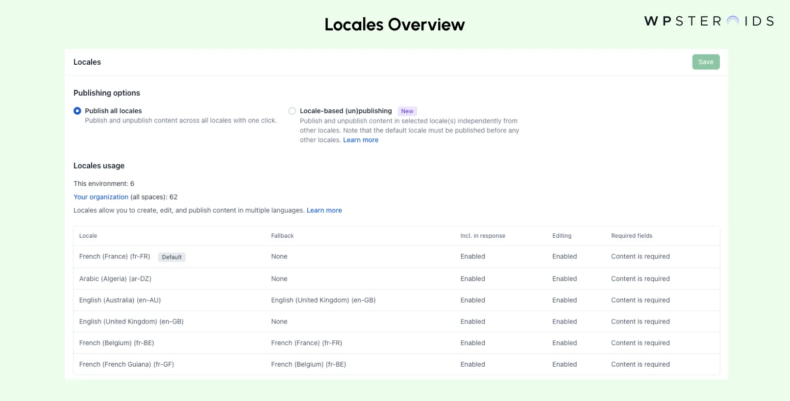 image: Overview of Locales in Contentful CMS