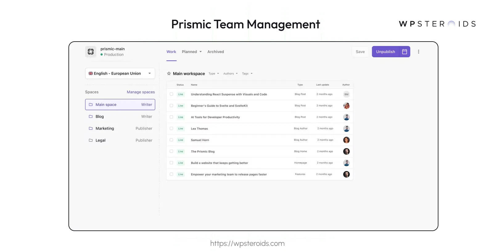 Image: Prismic Team Management