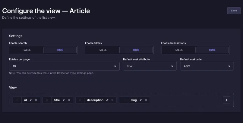 Image: Configuring List view in Strapi
