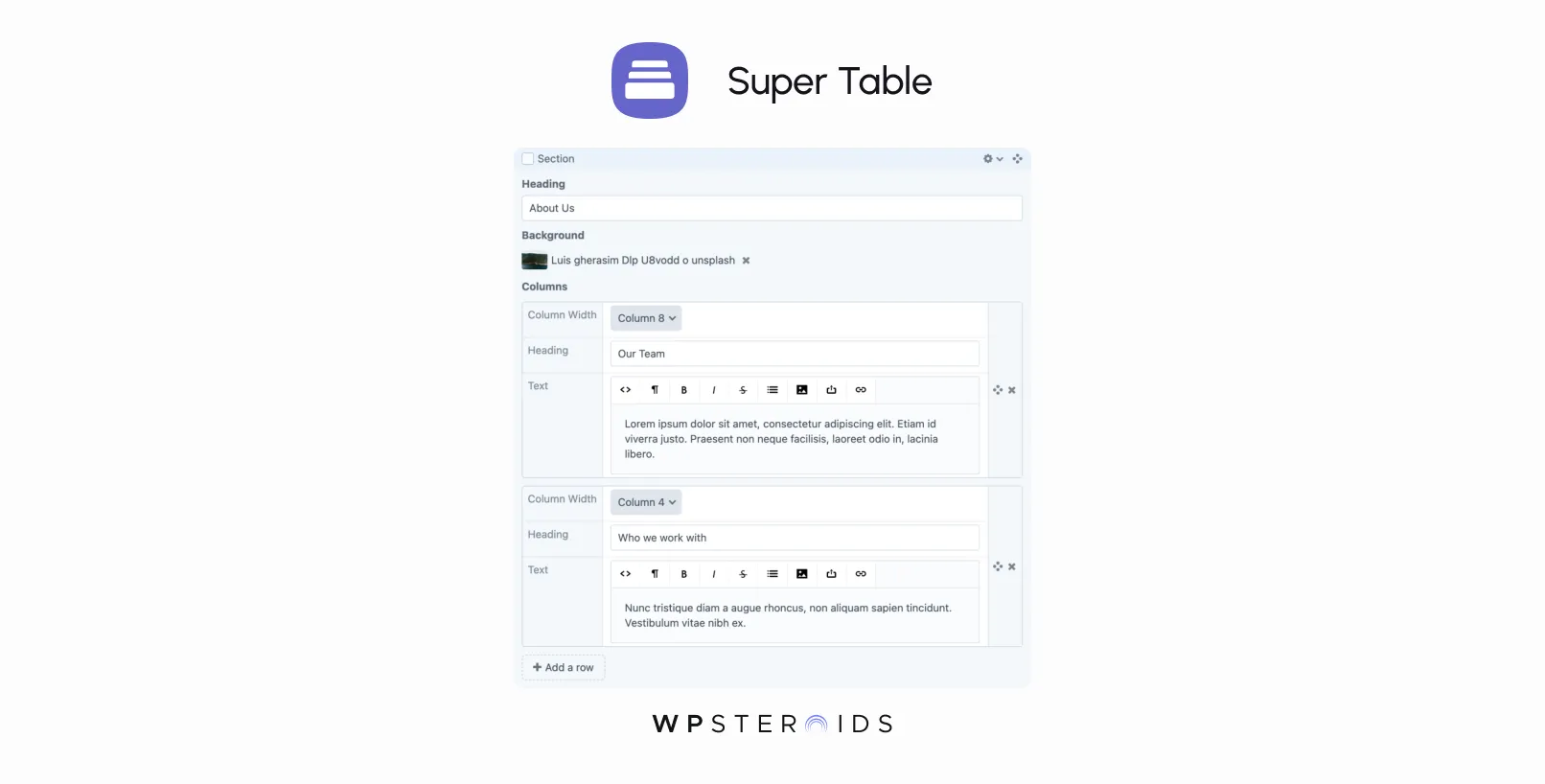 Image: Super Table Plugin in Craft CMS